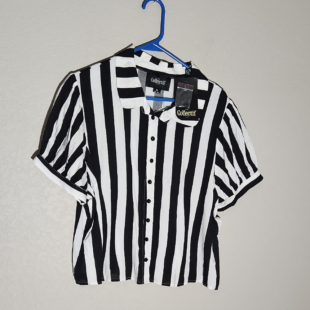 Collectif London top size 3xl Black White Stripe Beetle striped blouse